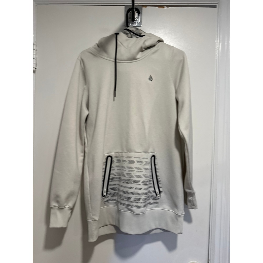 Volcom Hoodie Mens Medium White Good Scuba Hood Patterned Zip Pocket skater